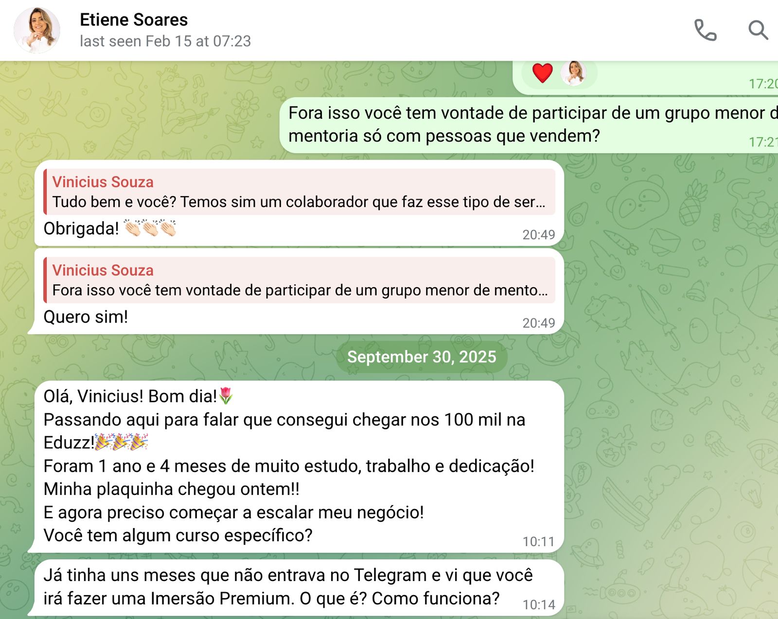 Aluna Etiene comemora 100 mil reais em vendas na Eduzz