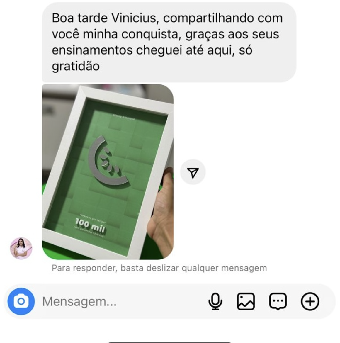Aluna compartilha a conquista da placa de 100 mil reais